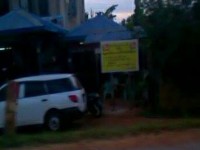 Anti-Islamic signboard being just moved to Eden Café front despite municipal authority’s instruction for total removal in Yatsauk, Shan State, Myanmar