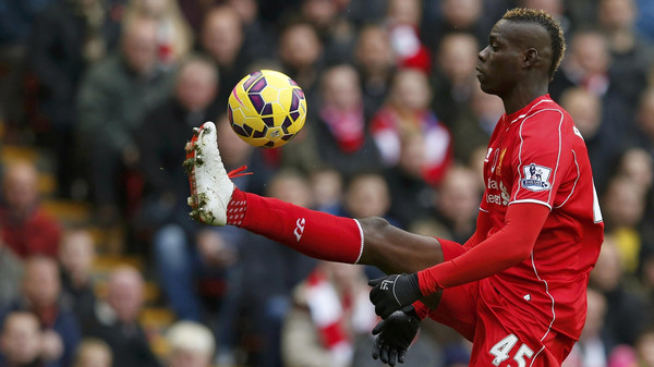 Liverpool's Mario Balotelli controls the ball during their English Premier League soccer match against Chelsea at Anfield in Liverpool