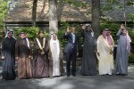 US President Barack Obama (C) poses with leaders of the Gulf Cooperation Council (GCC) for a family photo at the end of a summit meeting at Camp David in Maryland on May 14, 2015. Obama hopes to salvage a fence-mending summit already bedeviled by disagreements and royal no-shows. (L-R) Abu Dhabi Crown Prince and commander of the United Arab Emirates (UAE) armed forces Mohammed bin Zayed al-Nahyan, Bahraini Crown Prince Salman bin Hamad al-Khalifa, Omans Deputy Prime Minister Fahd bin Mahmud al-Said, Kuwait Sheikh Sabah al-Ahmed al-Sabah, President Obama, Emir of Qatar Sheikh Tamim bin Hamad al-Thani, Saudi Crown Prince Mohammed bin Nayef and GCC Secretary General Abdullatif bin Rashid al-Zayani    AFP PHOTO/NICHOLAS KAMM