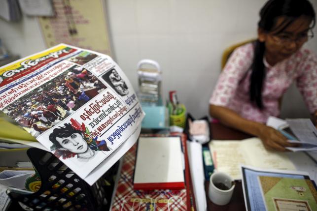 A copy of Aung Zay Yathu, a weekly promoting nationalism published by Ma Ba Tha, is seen at the head office of the Buddhist group, in Yangon August 26, 2015. REUTERS/Soe Zeya Tun