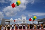 Myanmar and Japanese officials cut ribbons during the opening ceremony of the Thilawa Special Economic Zone at Thanlyin township outside Yangon September 23, 2015. Thilawa SEZ, one of the major economic projects started by president Thein Sein with the help of Japanese funding, is a $1.5 billion manufacturing complex designed to lure investment and help the impoverished country compete in the global marketplace. REUTERS/Soe Zeya Tun