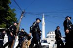 Member of a special police unit take up positions in front of the Ferhadija mosque before an opening ceremony in Banja Luka, May 7, 2016.  REUTERS/Dado Ruvic