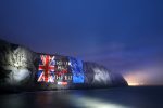 DOVER, ENGLAND - JANUARY 31: *EMBARGOED UNTIL 23:00 ON 31ST JAN**  Sky News marks Brexit day by projecting a farewell message on the white cliffs of Dover on January 31, 2020 in Dover, England. (Photo by Tim P. Whitby/Getty Images for Sky UK)