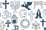 Graphic symbols of different religions on white