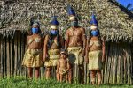 Colombian Huitoto Indigenous people pose for a photograph in Leticia.